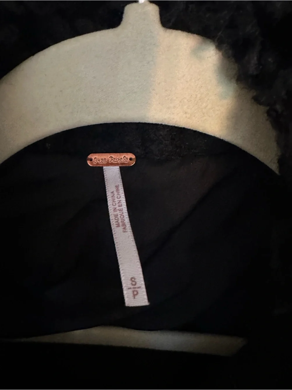 Free People Black Wool Pea Coat with Faux Shearling Trim
